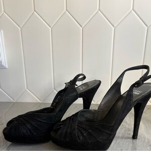 Stuart Weitzman Black Peep-Toe Heels